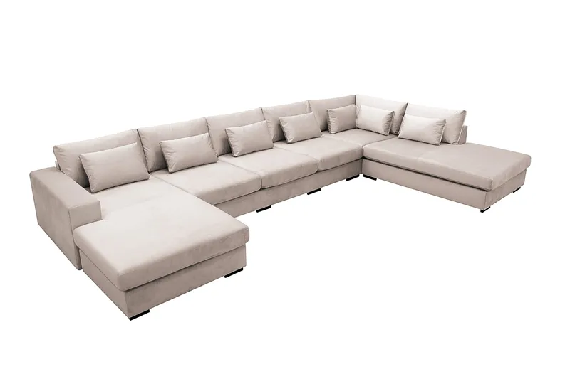 Grande 6-sits U-Soffa med Divan Vänster - Beige Sammet - Möbler - Soffa - U-soffa