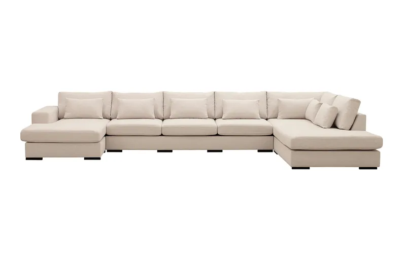 Grande 6-sits U-Soffa med Divan Vänster, Beige Tyg