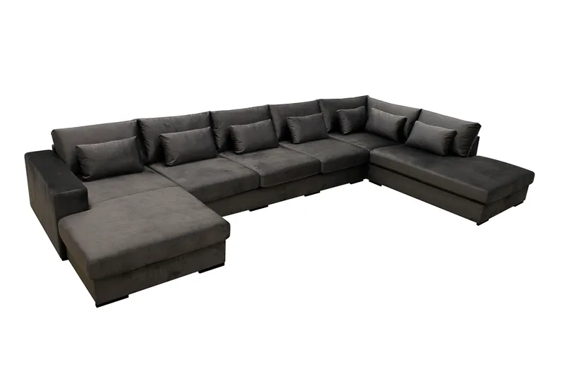 Grande 6-sits U-Soffa med Divan Vänster - Mörkgrå Sammet - Möbler - Soffa - U-soffa