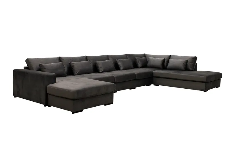 Grande 6-sits U-Soffa med Divan Vänster - Mörkgrå Sammet - Möbler - Soffa - U-soffa
