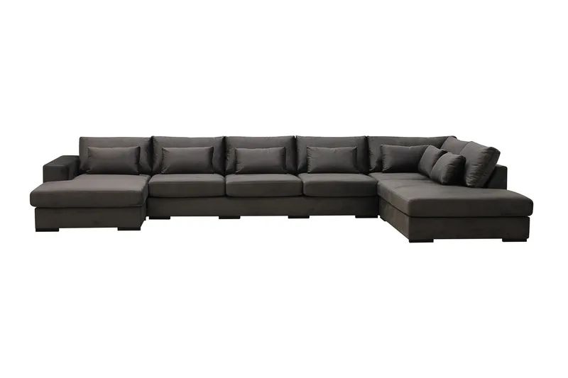 Grande 6-sits U-Soffa med Divan Vänster, Mörkgrå Sammet