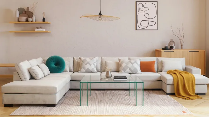 Grande Stor 7-sits U-Soffa med Divan Höger - Beige Sammet - Möbler - Soffa - U-soffa