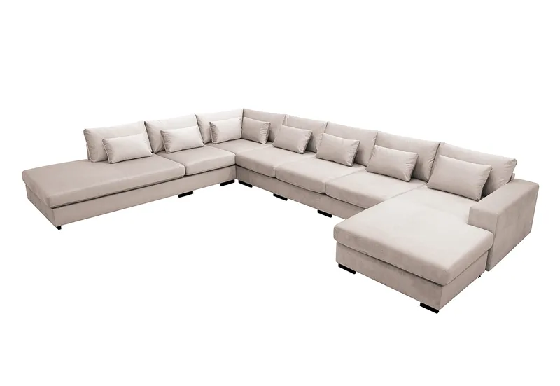 Grande Stor 7-sits U-Soffa med Divan Höger - Beige Sammet - Möbler - Soffa - U-soffa