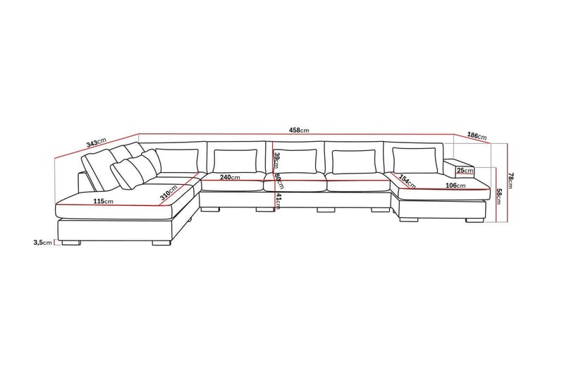 Grande Stor 7-sits U-Soffa med Divan Höger - Beige Sammet - Möbler - Soffa - U-soffa