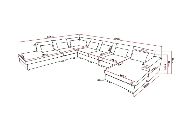 Grande Stor 7-sits U-Soffa med Divan Höger - Beige Tyg - Möbler - Soffa - Modulsoffor - Komplett modulsoffa