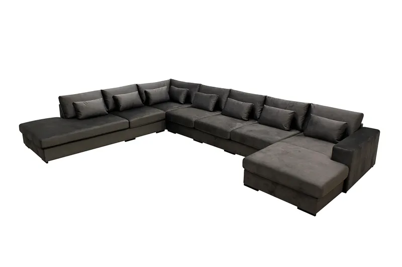 Grande Stor 7-sits U-Soffa med Divan Höger - Mörkgrå Sammet - Möbler - Soffa - Sammetssoffa