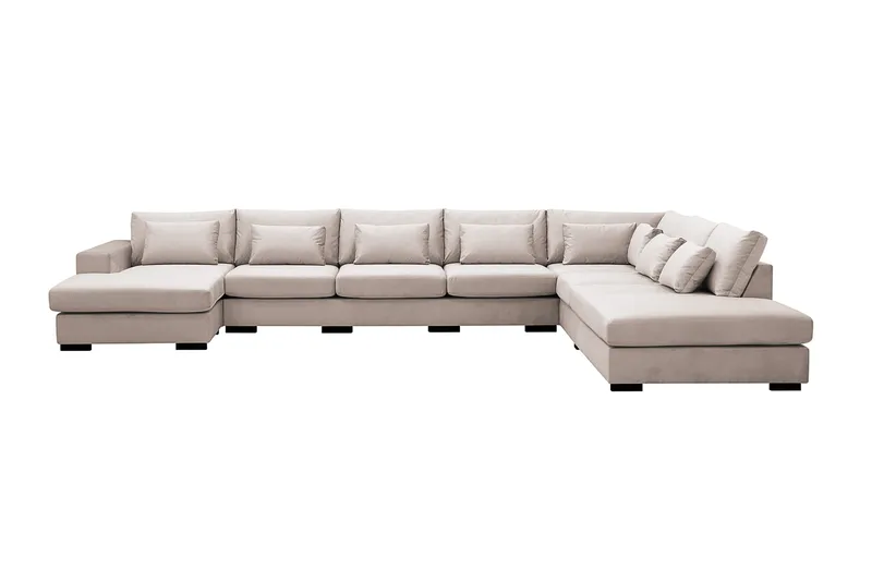 Grande Stor 7-sits U-Soffa med Divan Vänster - Beige Sammet - Möbler - Soffa - U-soffa