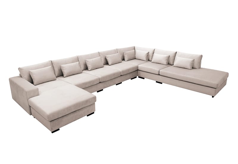Grande Stor 7-sits U-Soffa med Divan Vänster - Beige Sammet - Möbler - Soffa - U-soffa