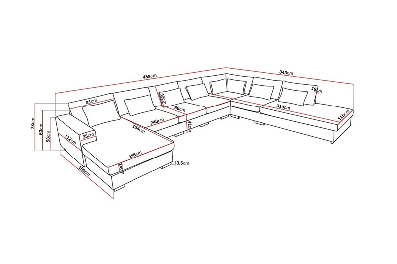 Grande Stor 7-sits U-Soffa med Divan Vänster - Beige Tyg - Möbler - Soffa - Modulsoffor - Komplett modulsoffa