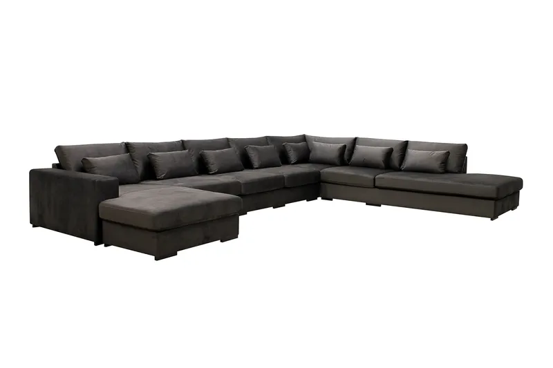 Grande Stor 7-sits U-Soffa med Divan Vänster - Mörkgrå Sammet - Möbler - Soffa - Sammetssoffa