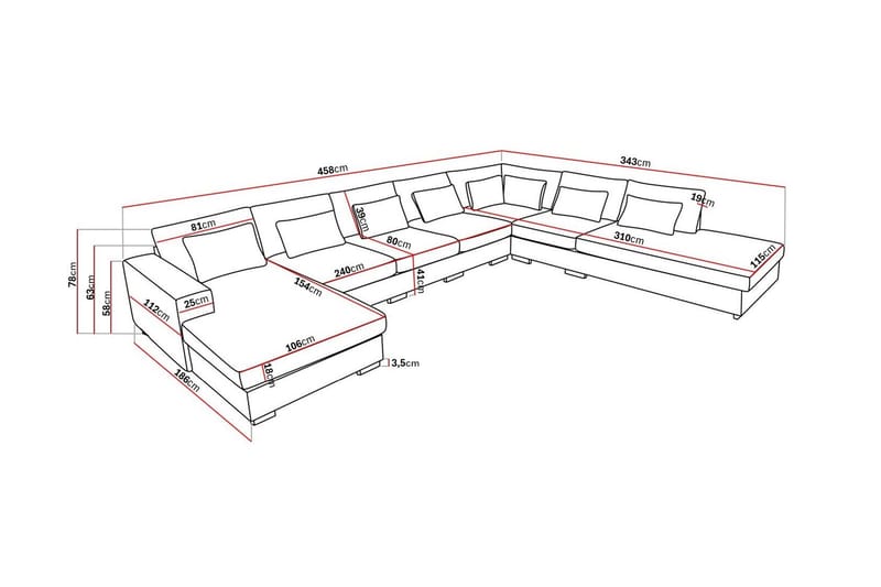 Grande Stor 7-sits U-Soffa med Divan Vänster - Mörkgrå Sammet - Möbler - Soffa - U-soffa