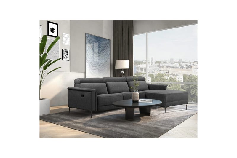 Hörnsoffa 3-sits Lund Antracit, Belfast tyg, Höger manuell vilstol - Antracit, Belfast tyg, Höger manuell vilstol - Möbler - Soffa - Biosoffa & reclinersoffa