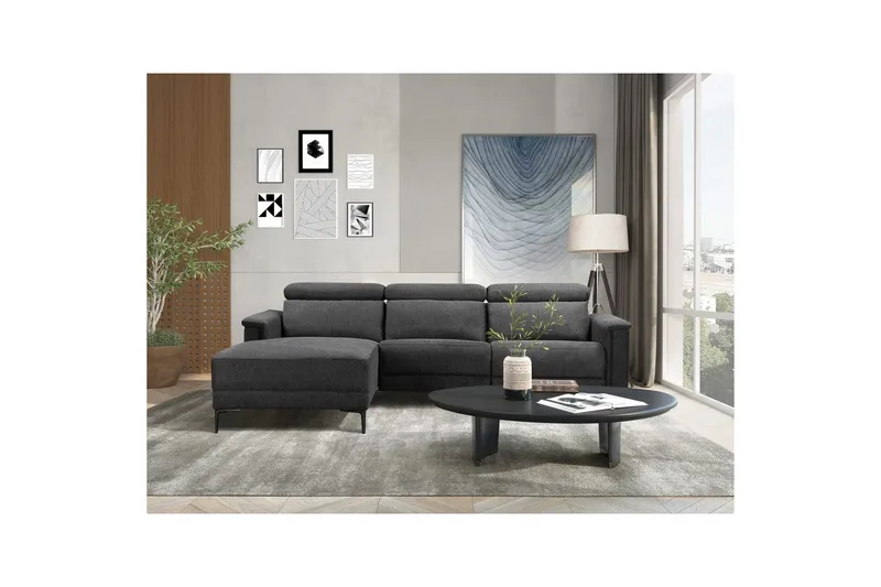 Hörnsoffa 3-sits Lund Antracit, Belfast tyg, Vänster Elektrisk Fåtölj - Antracit, Belfast tyg, Vänster Elektrisk Fåtölj - Möbler - Soffa - Biosoffa & reclinersoffa