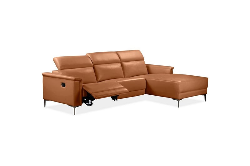 Hörnsoffa 3-sits Lund Cognac, Läder/PU, Höger manuell vilstol - Cognac, Läder/PU, Höger manuell vilstol - Möbler - Soffa - Skinnsoffor