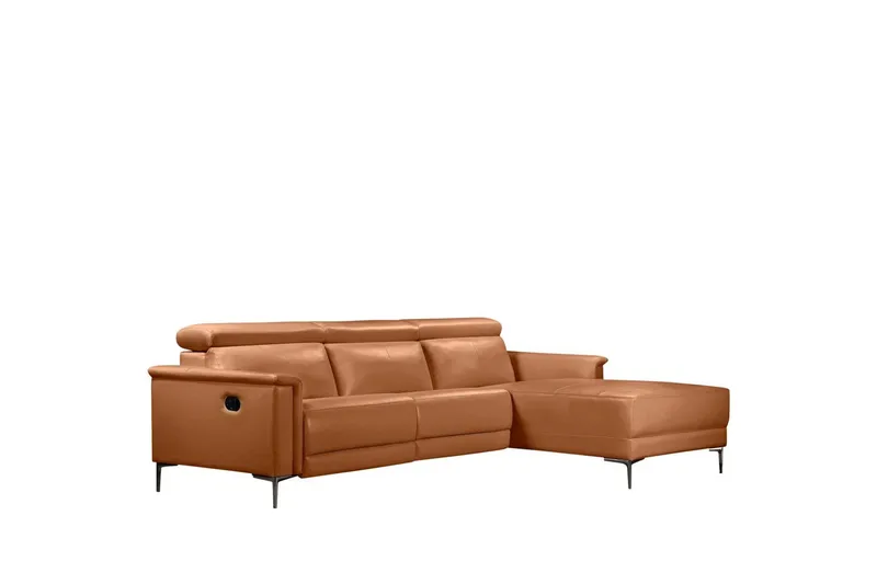 Hörnsoffa 3-sits Lund Cognac, Läder/PU, Höger manuell vilstol - Cognac, Läder/PU, Höger manuell vilstol - Möbler - Soffa - Skinnsoffor