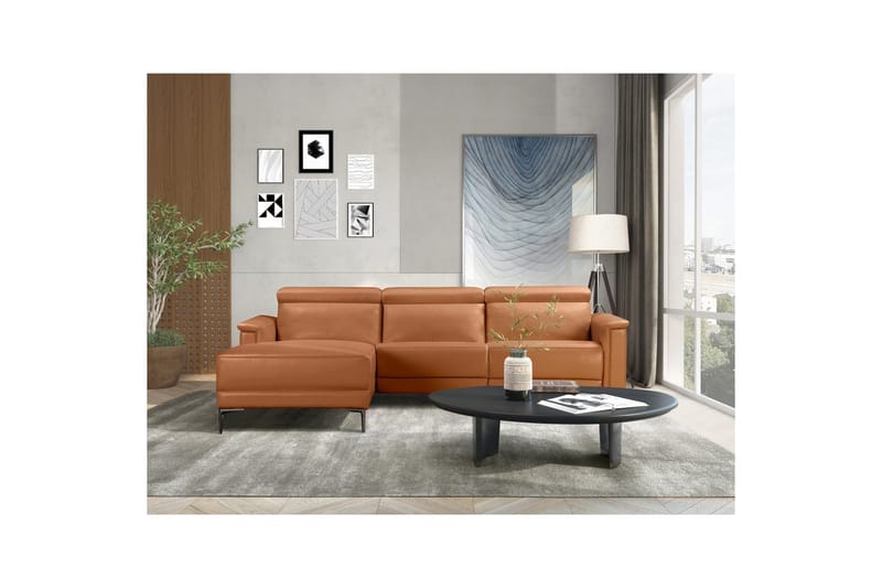 Hörnsoffa 3-sits Lund Cognac, Läder/PU, Vänster Elektrisk Fåtölj - Cognac, Läder/PU, Vänster Elektrisk Fåtölj - Möbler - Soffa - Skinnsoffor