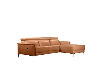 Hörnsoffa 3-sits Lund Cognac, PU, Höger elektrisk vilstol
