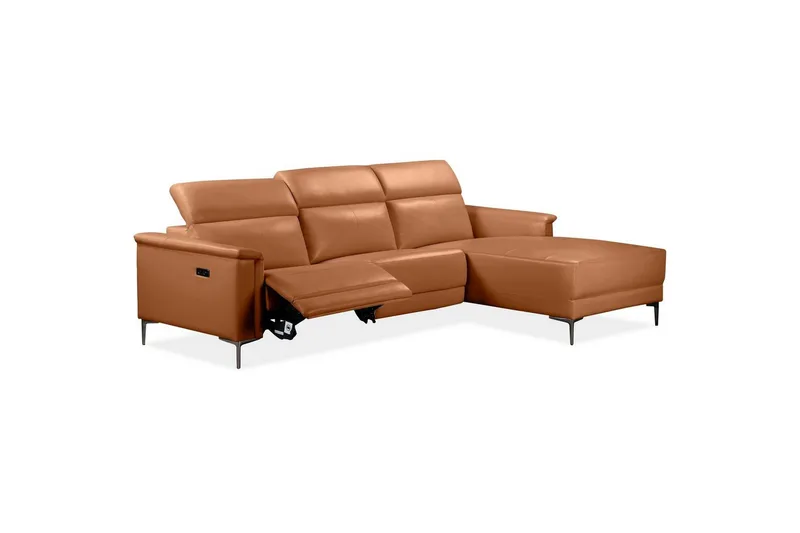 Hörnsoffa 3-sits Lund Cognac, PU, Höger elektrisk vilstol - Cognac, PU, Höger elektrisk vilstol - Möbler - Soffa - Skinnsoffor