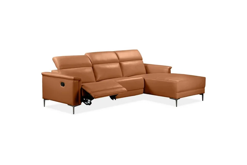 Hörnsoffa 3-sits Lund Cognac, PU, Höger manuell vilstol - Cognac, PU, Höger manuell vilstol - Möbler - Soffa - Skinnsoffor