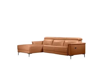 Hörnsoffa 3-sits Lund Cognac, PU, Vänster Elektrisk Fåtölj