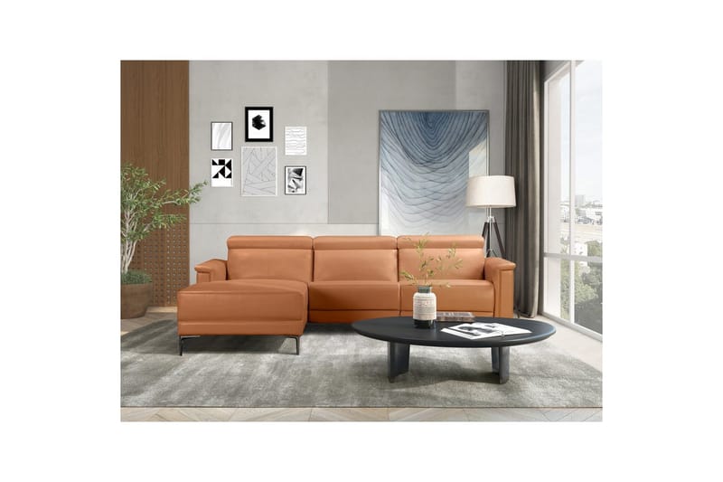 Hörnsoffa 3-sits Lund Cognac, PU, Vänster Manuell Fåtölj - Cognac, PU, Vänster Manuell Fåtölj - Möbler - Soffa - Biosoffa & reclinersoffa