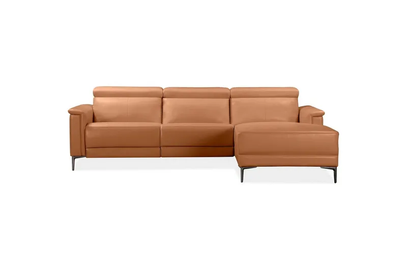 Hörnsoffa 3-sits Lund Cognac, PU, Höger manuell vilstol - Cognac, PU, Höger manuell vilstol - Möbler - Soffa - Skinnsoffor