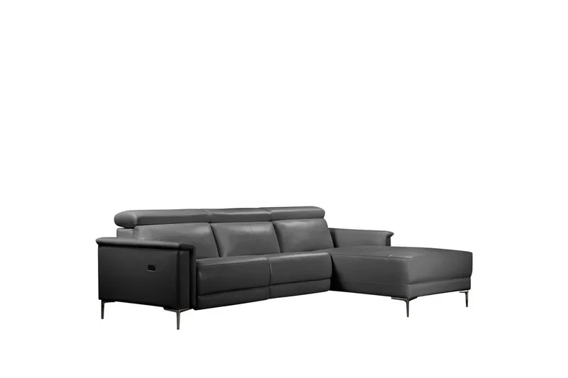 Hörnsoffa 3-sits Lund Grå, Läder/PU, Höger elektrisk vilstol - Grå, Läder/PU, Höger elektrisk vilstol - Möbler - Soffa - Skinnsoffor