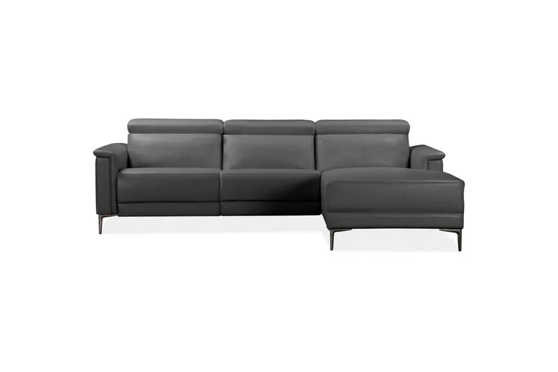 Hörnsoffa 3-sits Lund Grå, Läder/PU, Höger elektrisk vilstol - Grå, Läder/PU, Höger elektrisk vilstol - Möbler - Soffa - Skinnsoffor