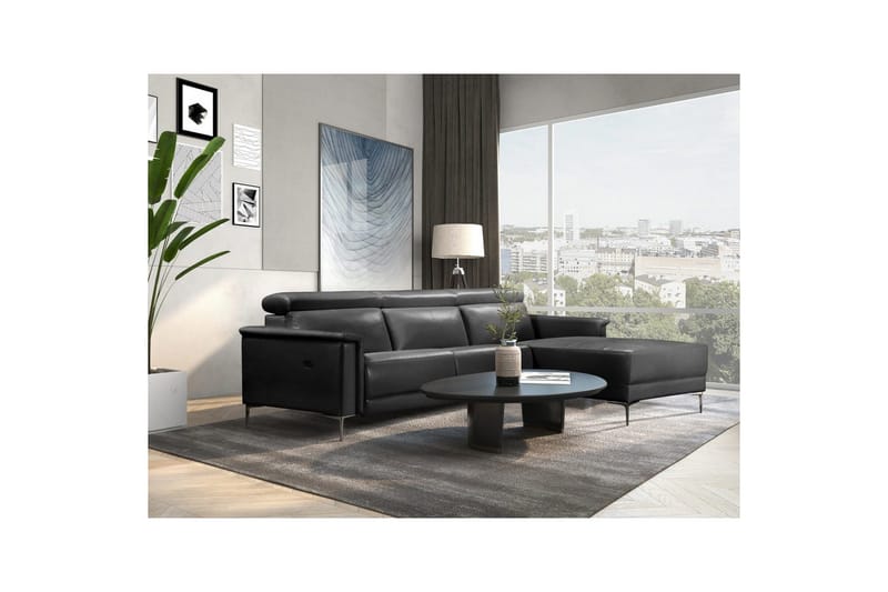 Hörnsoffa 3-sits Lund Grå, Läder/PU, Höger elektrisk vilstol - Grå, Läder/PU, Höger elektrisk vilstol - Möbler - Soffa - Skinnsoffor