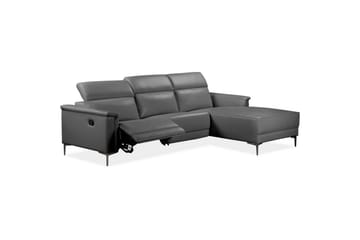 Hörnsoffa 3-sits Lund Grå, Läder/PU, Höger manuell vilstol - Grå, Läder/PU, Höger manuell vilstol - Möbler - Soffa - Skinnsoffor