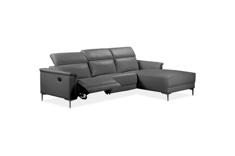 Hörnsoffa 3-sits Lund Grå, Läder/PU, Höger manuell vilstol - Grå, Läder/PU, Höger manuell vilstol - Möbler - Soffa - Skinnsoffor