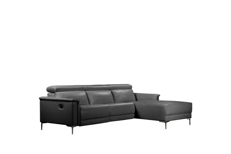 Hörnsoffa 3-sits Lund Grå, Läder/PU, Höger manuell vilstol - Grå, Läder/PU, Höger manuell vilstol - Möbler - Soffa - Skinnsoffor