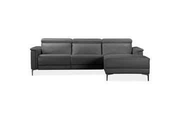 Hörnsoffa 3-sits Lund Grå, Läder/PU, Höger manuell vilstol - Grå, Läder/PU, Höger manuell vilstol - Möbler - Soffa - Skinnsoffor