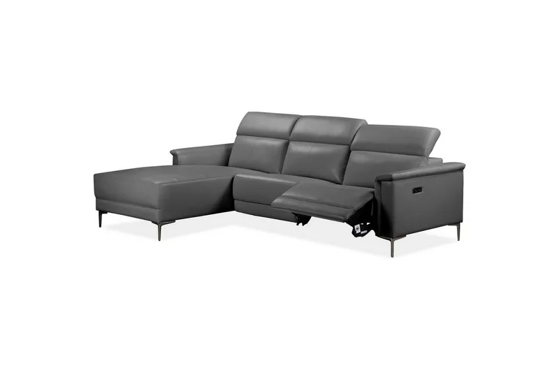 Hörnsoffa 3-sits Lund Grå, Läder/PU, Vänster Elektrisk Fåtölj - Grå, Läder/PU, Vänster Elektrisk Fåtölj - Möbler - Soffa - Skinnsoffor