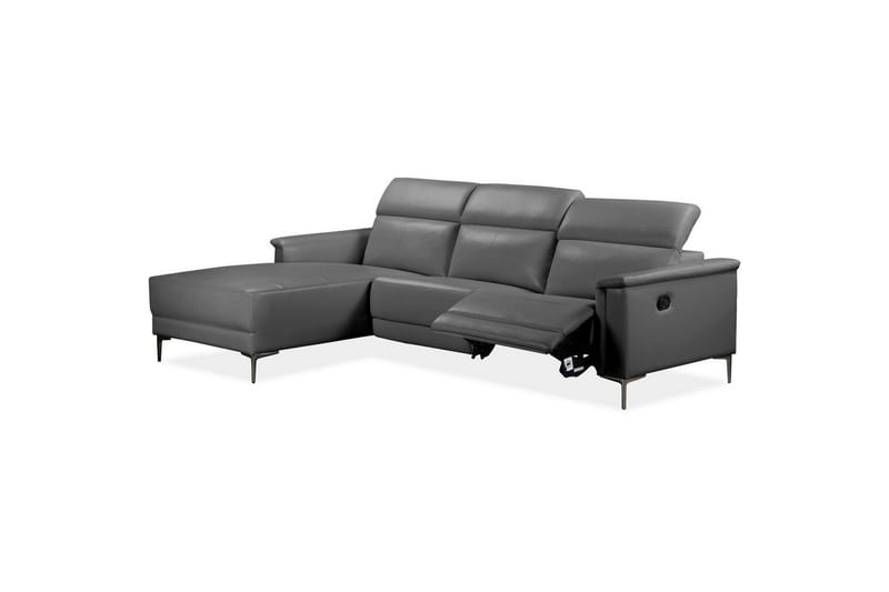 Hörnsoffa 3-sits Lund Grå, Läder/PU, Vänster Manuell Fåtölj - Grå, Läder/PU, Vänster Manuell Fåtölj - Möbler - Soffa - Skinnsoffor