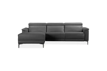 Hörnsoffa 3-sits Lund Grå, Läder/PU, Vänster Manuell Fåtölj - Grå, Läder/PU, Vänster Manuell Fåtölj - Möbler - Soffa - Skinnsoffor