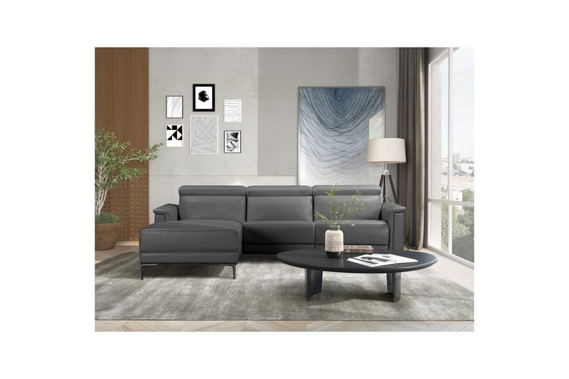 Hörnsoffa 3-sits Lund Grå, PU, Vänster Elektrisk Fåtölj - Grå, PU, Vänster Elektrisk Fåtölj - Möbler - Soffa - Skinnsoffor