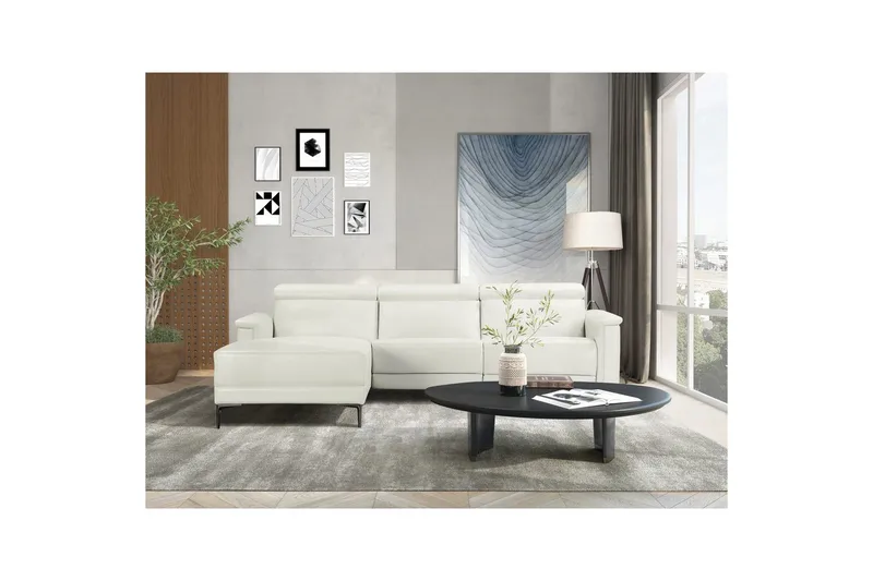 Hörnsoffa 3-sits Lund Kräm, PU, Vänster Elektrisk Fåtölj - Kräm, PU, Vänster Elektrisk Fåtölj - Möbler - Soffa - Skinnsoffor