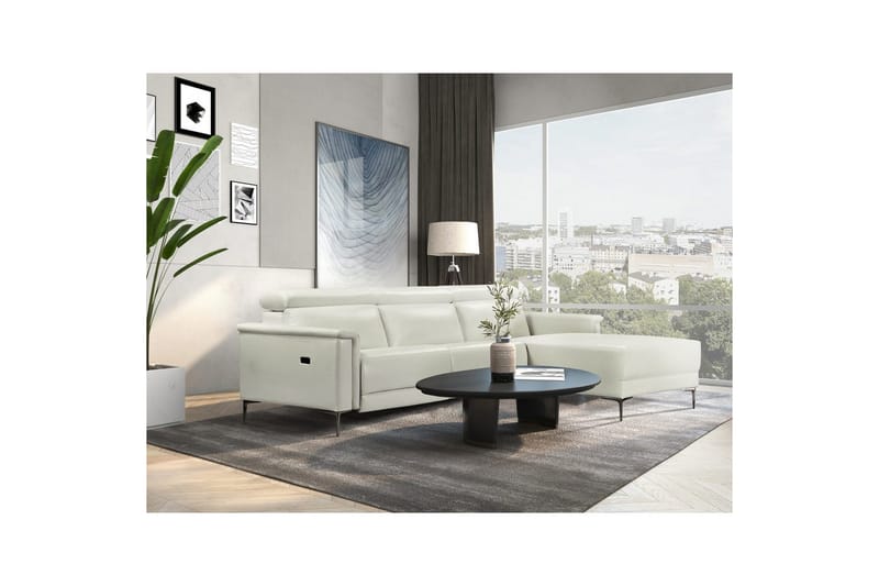 Hörnsoffa 3-sits Lund Kräm, PU, Höger elektrisk vilstol - Kräm, PU, Höger elektrisk vilstol - Möbler - Soffa - Skinnsoffor