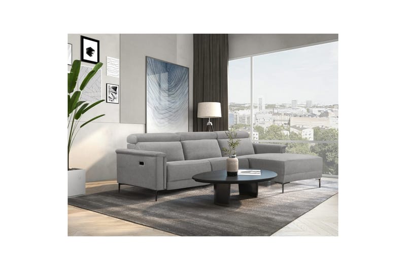 Hörnsoffa 3-sits Lund Ljusgrå, Belfast tyg, Höger elektrisk vilstol - Ljusgrå, Belfast tyg, Höger elektrisk vilstol - Möbler - Soffa - Biosoffa & reclinersoffa