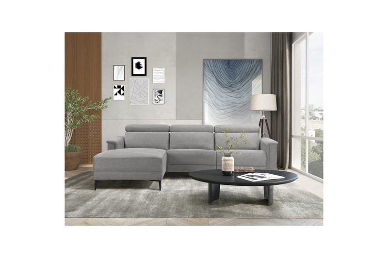 Hörnsoffa 3-sits Lund Ljusgrå, Belfast tyg, Vänster Elektrisk Fåtölj - Ljusgrå, Belfast tyg, Vänster Elektrisk Fåtölj - Möbler - Soffa - Biosoffa & reclinersoffa