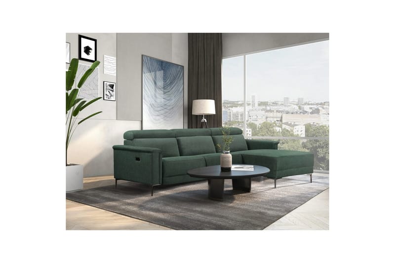 Hörnsoffa 3-sits Lund Mörkgrön, Belfast tyg, Höger elektrisk vilstol - Mörkgrön, Belfast tyg, Höger elektrisk vilstol - Möbler - Soffa - Biosoffa & reclinersoffa