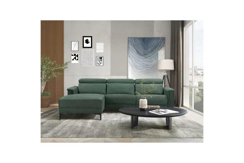 Hörnsoffa 3-sits Lund Mörkgrön, Belfast tyg, Vänster Manuell Fåtölj - Mörkgrön, Belfast tyg, Vänster Manuell Fåtölj - Möbler - Soffa - Biosoffa & reclinersoffa