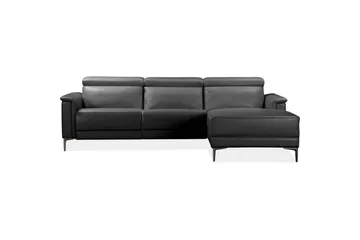 Hörnsoffa 3-sits Lund Svart, Läder/PU, Höger elektrisk vilstol - Svart, Läder/PU, Höger elektrisk vilstol - Möbler - Soffa - Skinnsoffor