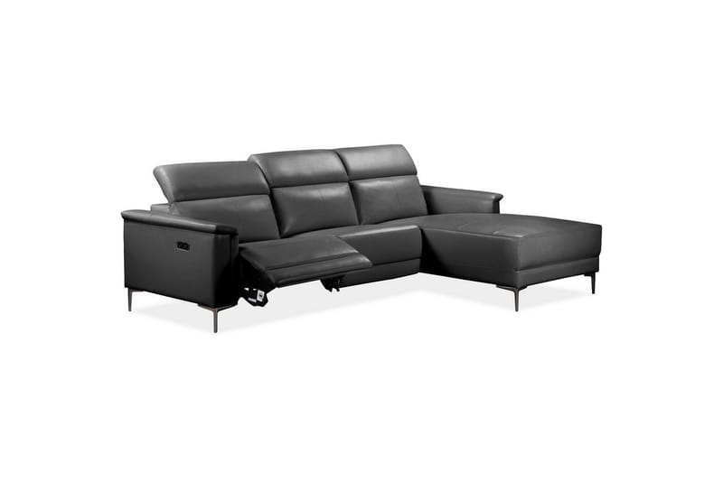 Hörnsoffa 3-sits Lund Svart, Läder/PU, Höger elektrisk vilstol - Svart, Läder/PU, Höger elektrisk vilstol - Möbler - Soffa - Skinnsoffor