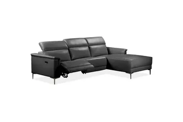 Hörnsoffa 3-sits Lund Svart, Läder/PU, Höger elektrisk vilstol - Svart, Läder/PU, Höger elektrisk vilstol - Möbler - Soffa - Skinnsoffor