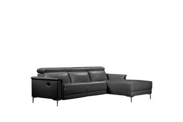 Hörnsoffa 3-sits Lund Svart, Läder/PU, Höger manuell vilstol