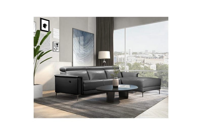 Hörnsoffa 3-sits Lund Svart, Läder/PU, Höger manuell vilstol - Svart, Läder/PU, Höger manuell vilstol - Möbler - Soffa - Skinnsoffor