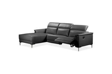 Hörnsoffa 3-sits Lund Svart, Läder/PU, Vänster Manuell Fåtölj - Svart, Läder/PU, Vänster Manuell Fåtölj - Möbler - Soffa - Skinnsoffor