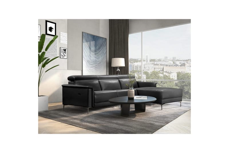 Hörnsoffa 3-sits Lund Svart, PU, Höger elektrisk vilstol - Svart, PU, Höger elektrisk vilstol - Möbler - Soffa - Skinnsoffor